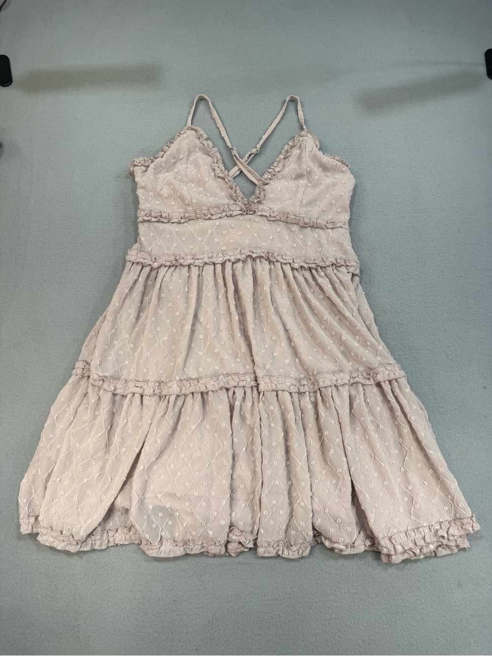 She + Sky Dusty Pink Eyelet Tiered Sundress with lining criss cross back M